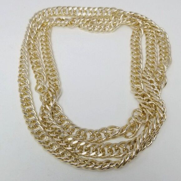 Vintage Long Chunky Gold Tone Chain Necklace, Layered, Lightweight, Estate - Picture 1 of 4